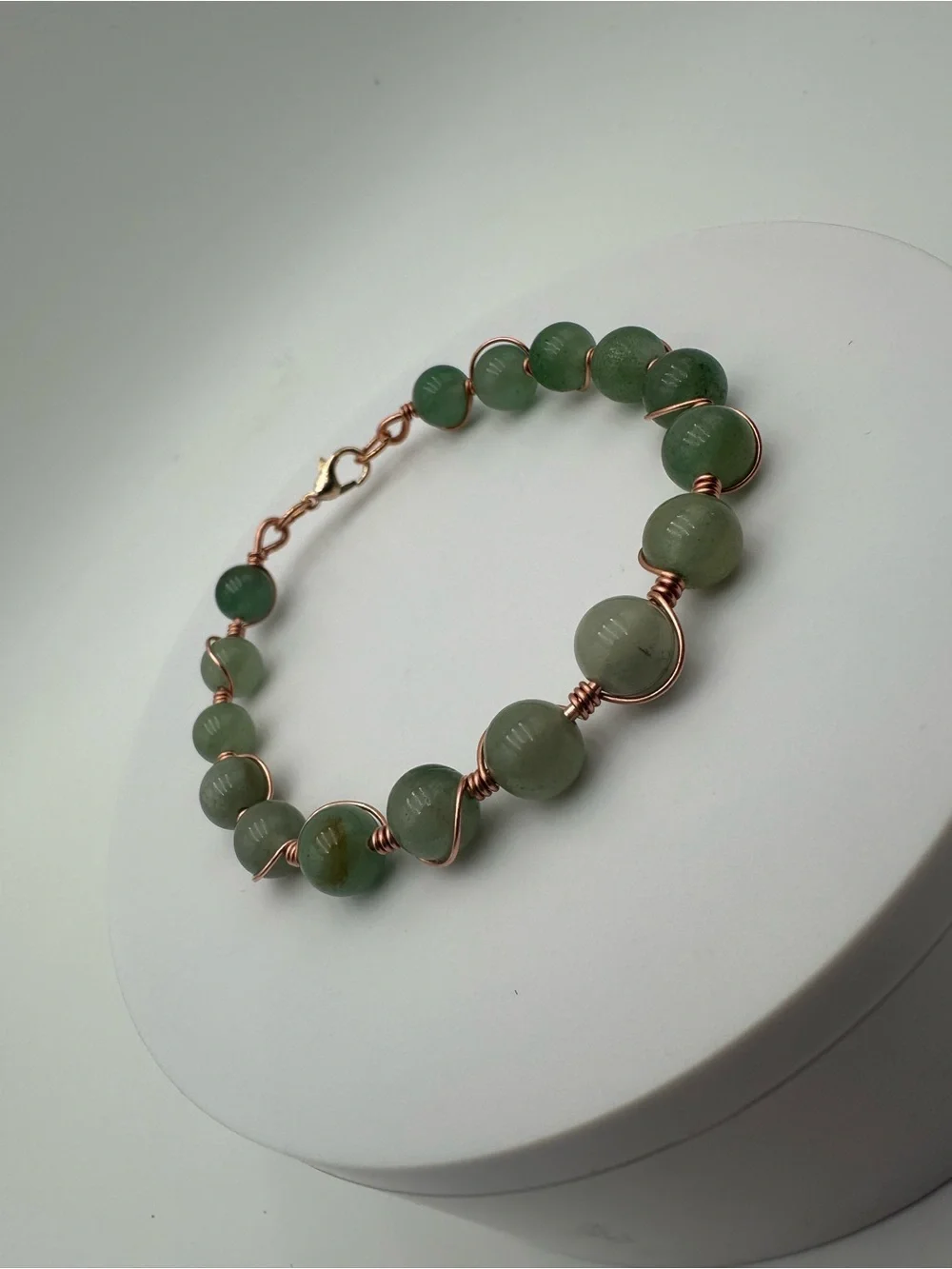 Handmade Green Aventurine Wire Wrapped Bracelet Rose Gold Copper Boho Jewelry